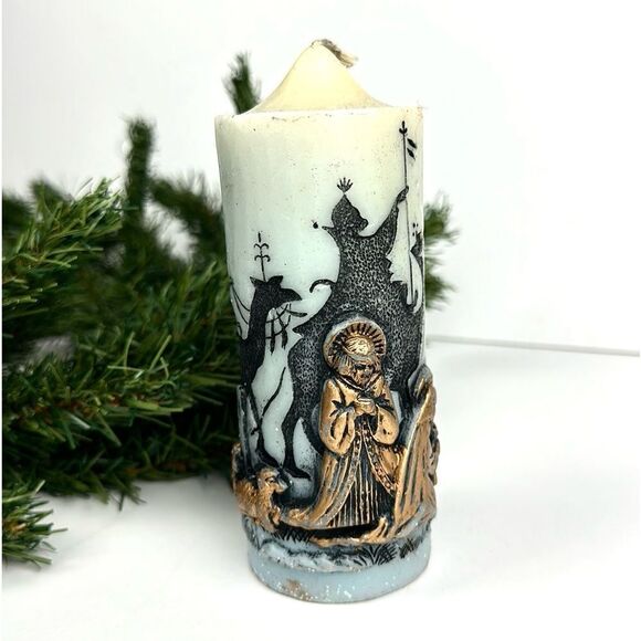 Vintage Holiday Elegance Candle Christmas Adoration Nativity Scene Silhouette - Picture 2 of 8